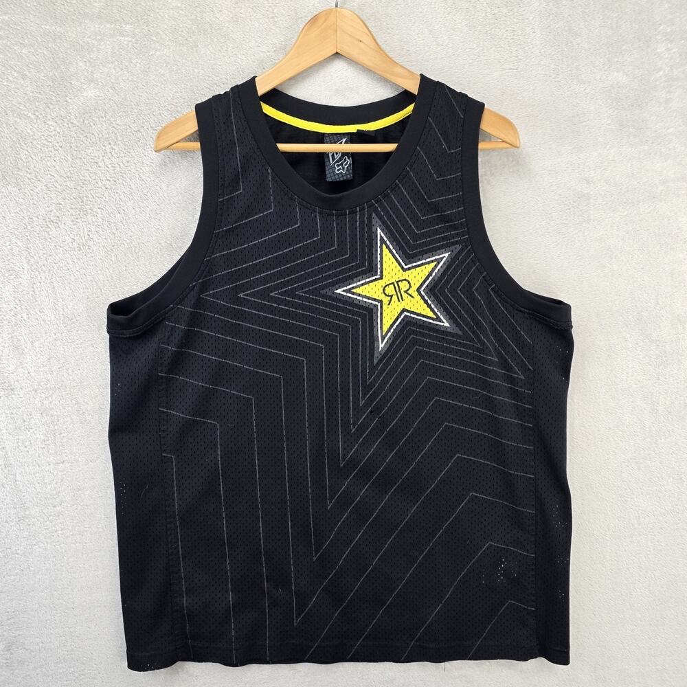 Vtg Fox Racing X Rockstar Energy Drink Jersey Mens XL Black Tank Top Y2K *HOLE*